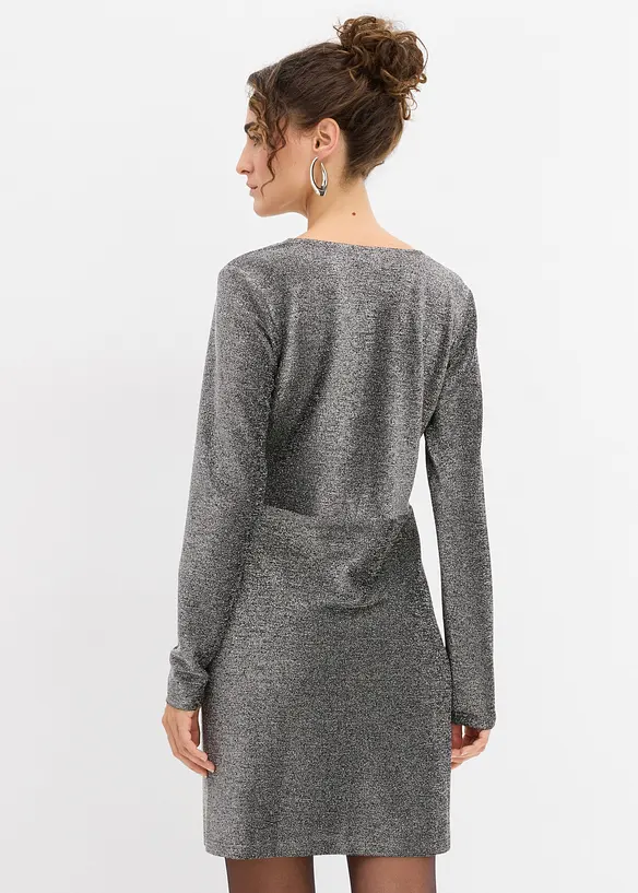 Glittrande miniklänning med rosettdetalj, bonprix