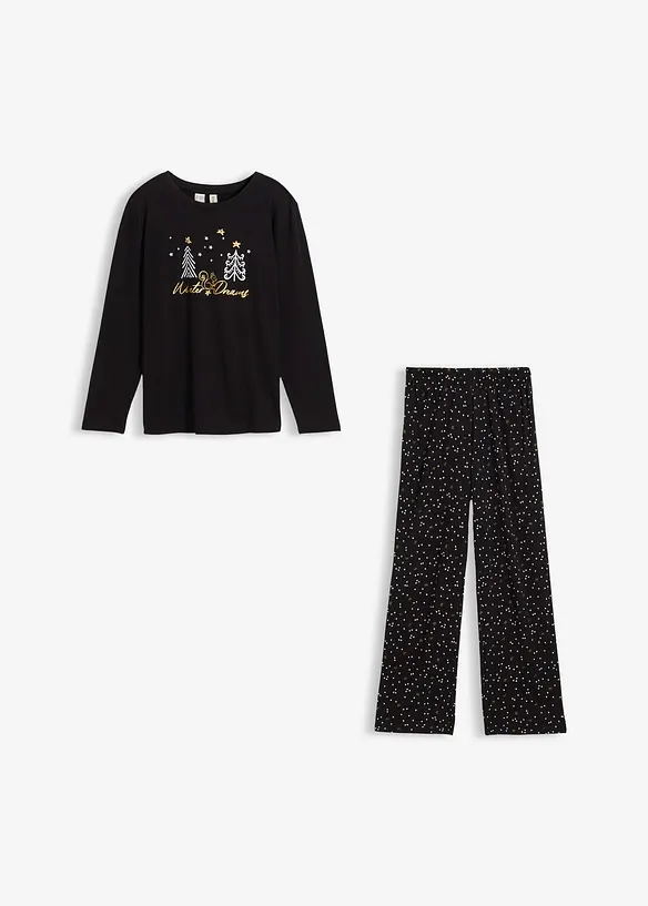 Pyjamas i mjuk bomull med glittrigt tryck, bonprix