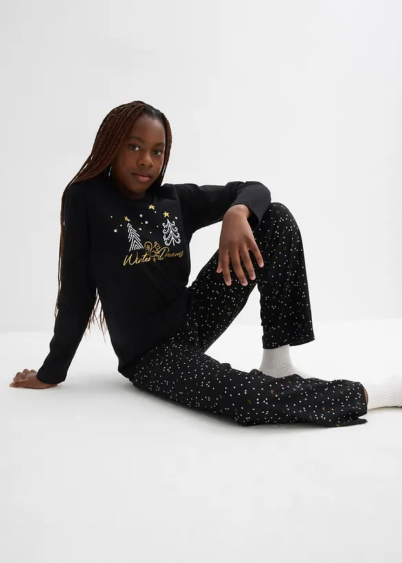 Pyjamas i mjuk bomull med glittrigt tryck, bonprix