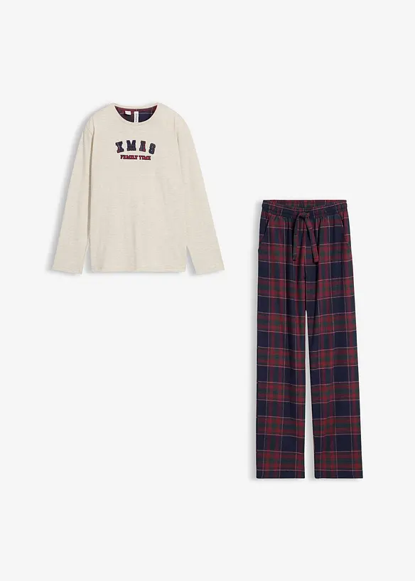 Pyjamas med flanellbyxa av mjuk bomull (2 delar), bonprix