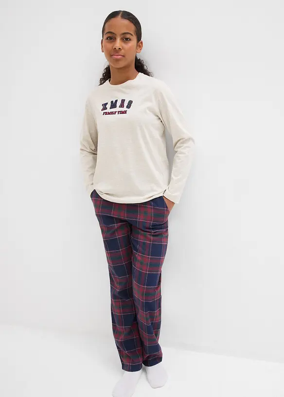 Pyjamas med flanellbyxa av mjuk bomull (2 delar), bonprix