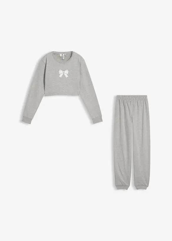 Trikåbyxa och sweatshirt i kort modell med mjuk bomull, bonprix