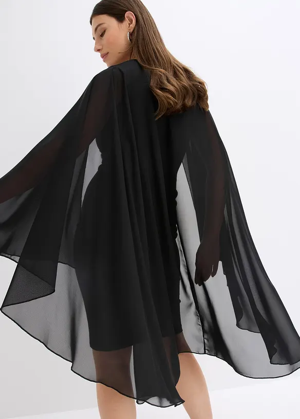 Miniklänning med cape av tunn chiffong, bonprix