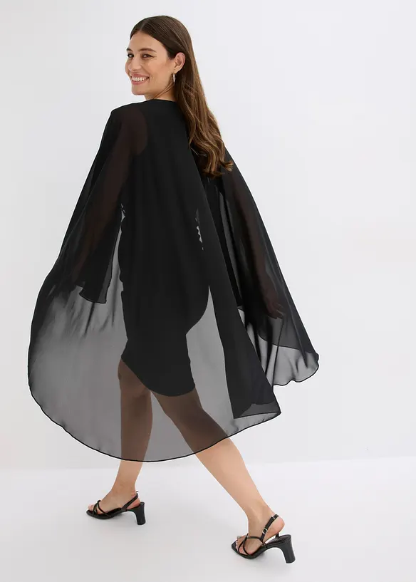 Miniklänning med cape av tunn chiffong, bonprix