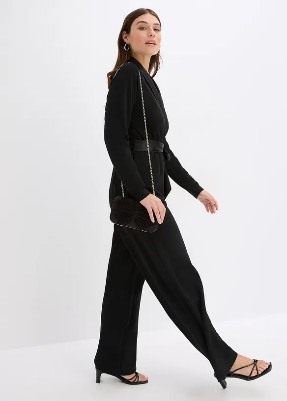 Jumpsuit i kräpp med struktur och med satininfällning, bonprix
