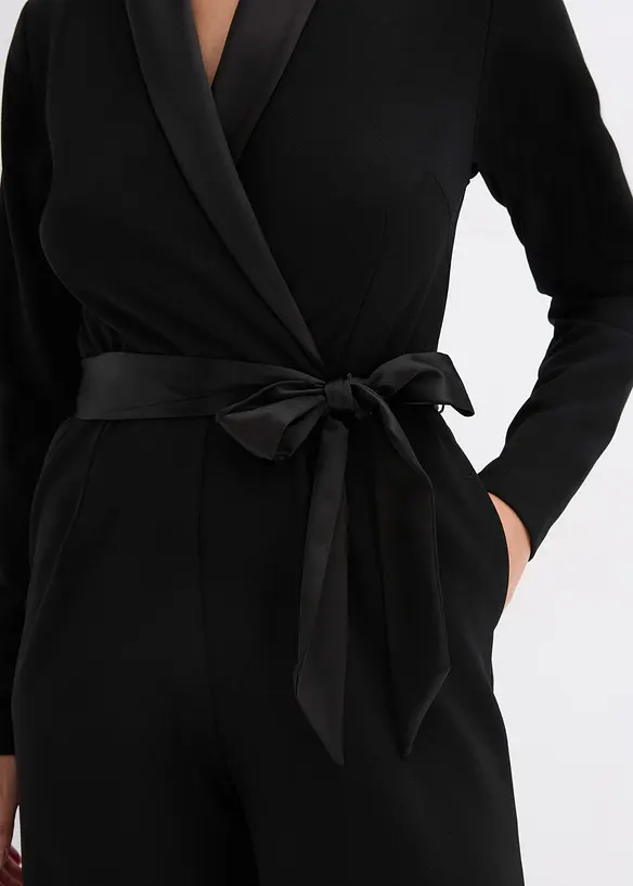 Jumpsuit i kräpp med struktur och med satininfällning, bonprix