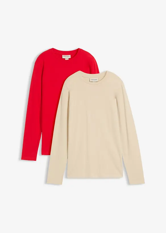 Långärmad topp med ren ekologisk bomull (2-pack), bonprix