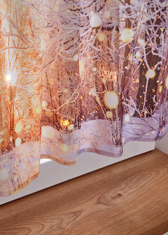 Cafégardin med LED-belysning och vintertryck, bonprix