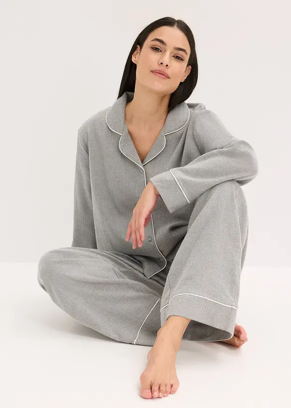 Pyjamas av vävd flanell med fiskbensmönster, bonprix