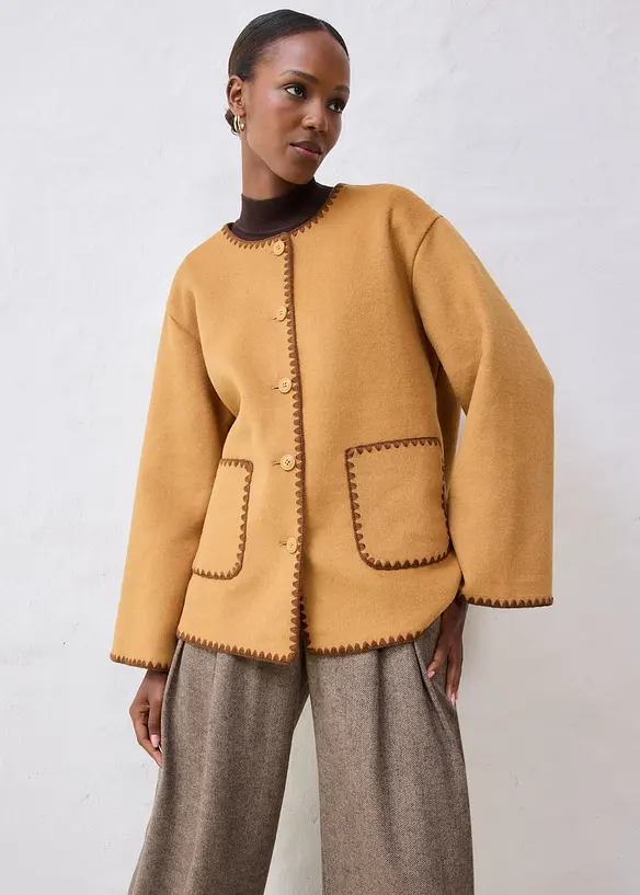 Jacka och halsduk i ylleblandning med dekorativt broderi, bonprix