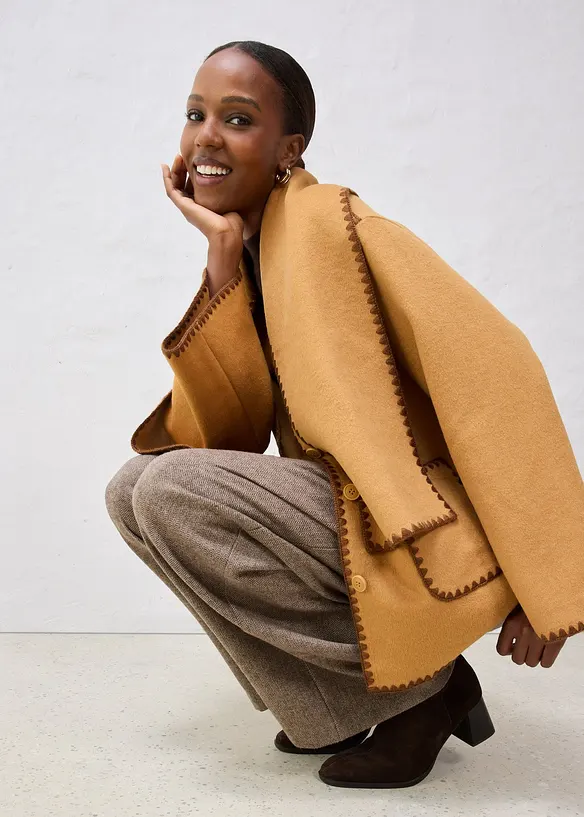 Jacka och halsduk i ylleblandning med dekorativt broderi, bonprix