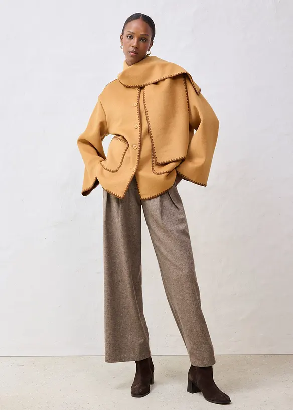 Jacka och halsduk i ylleblandning med dekorativt broderi, bonprix