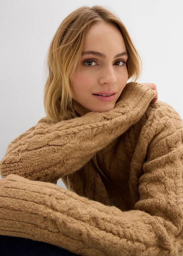 Grovstickad cardigan, bonprix