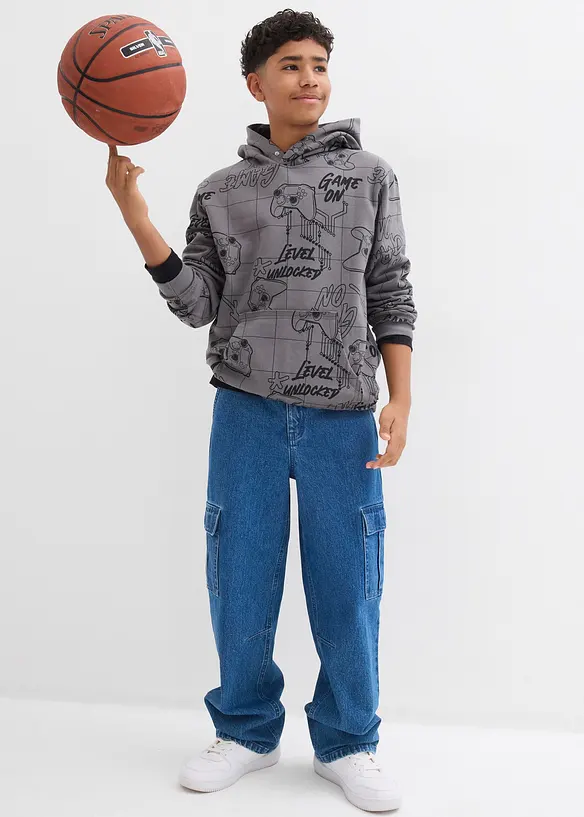 Sweatshirt med huva i mjuk bomullsmix, bonprix