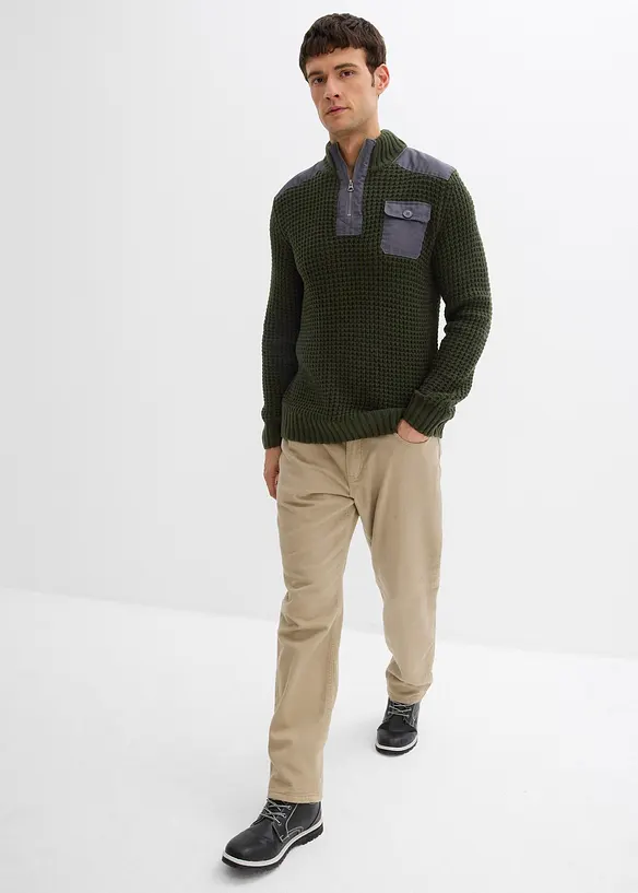 Tröja med krage med dragkedja och vävd infällning, bonprix