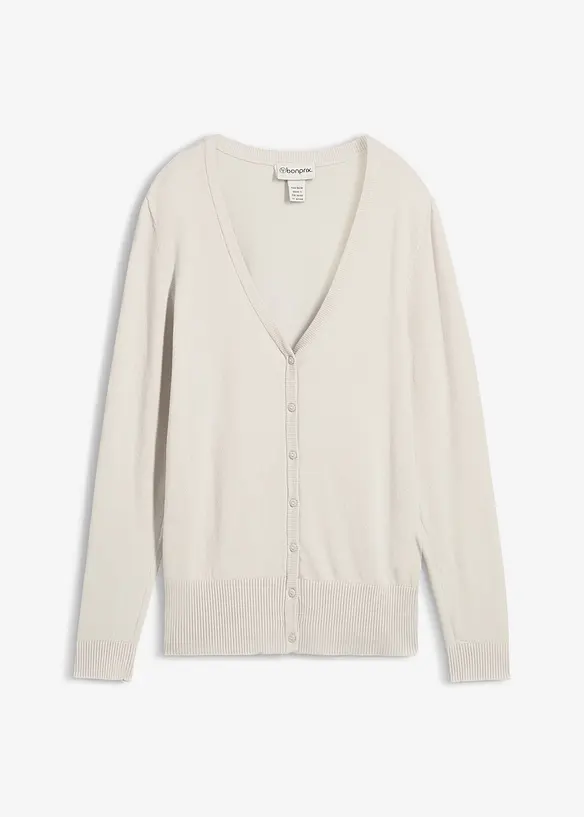 Finstickad cardigan med knappslå, bonprix