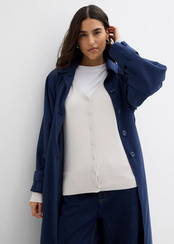 Finstickad cardigan med knappslå, bonprix