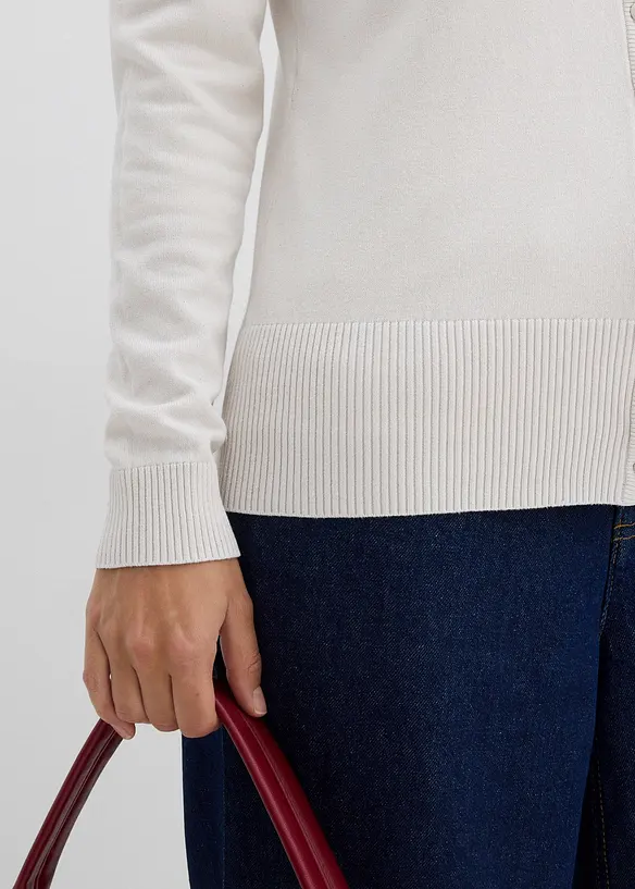 Finstickad cardigan med knappslå, bonprix