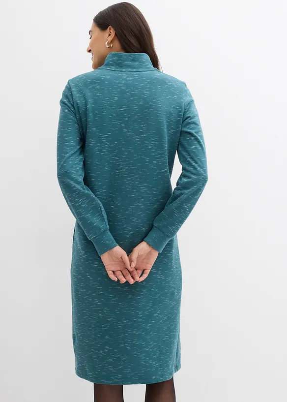 Trikåklänning med krage och dragkedja, bonprix