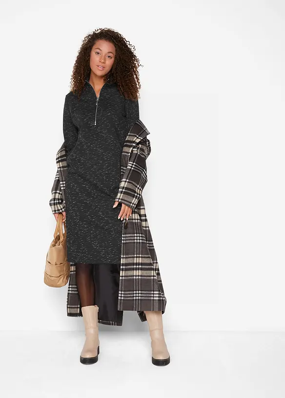 Trikåklänning med krage och dragkedja, bonprix