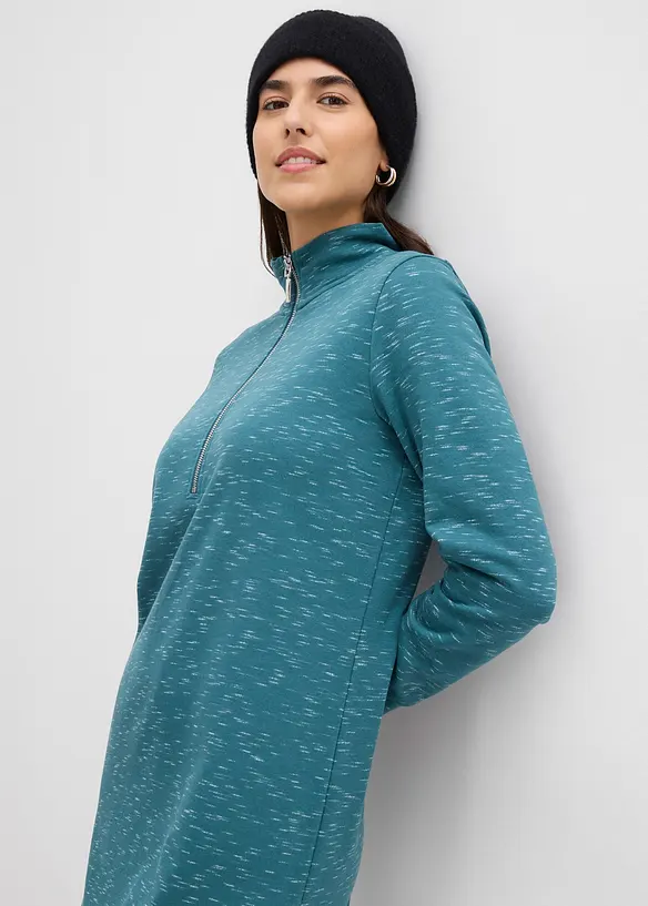 Trikåklänning med krage och dragkedja, bonprix