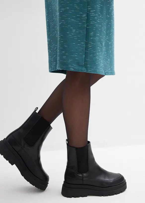 Trikåklänning med krage och dragkedja, bonprix