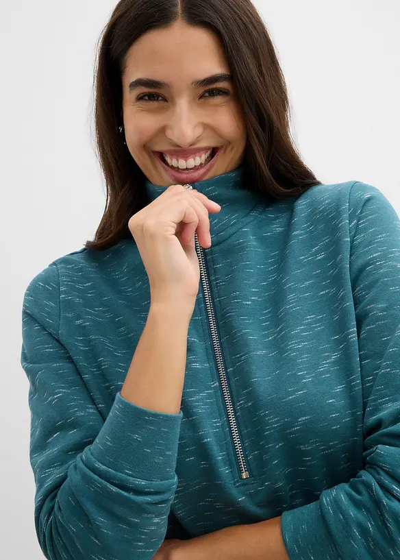 Trikåklänning med krage och dragkedja, bonprix