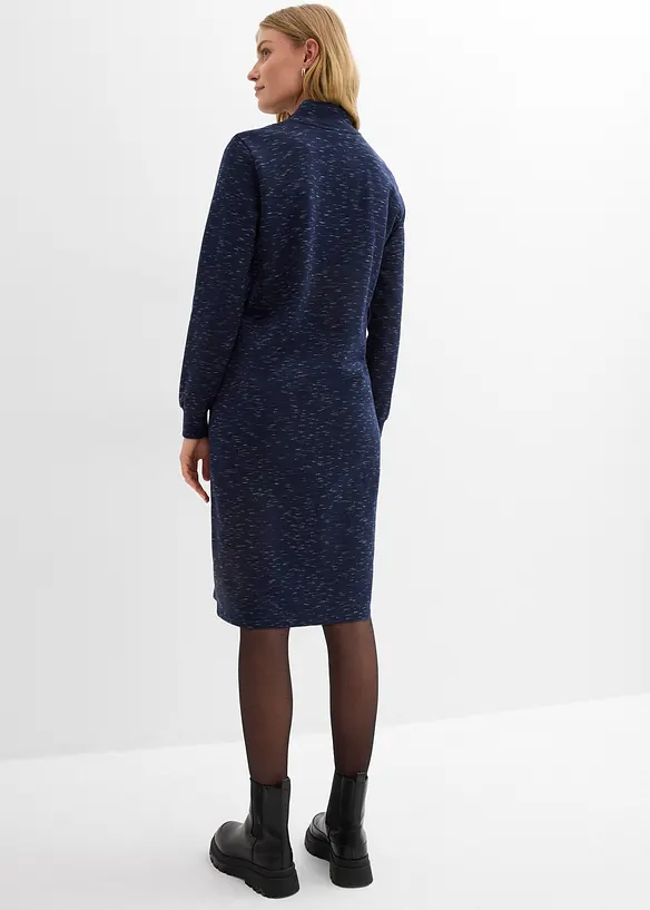 Trikåklänning med krage och dragkedja, bonprix