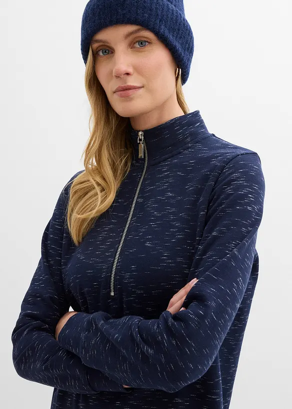 Trikåklänning med krage och dragkedja, bonprix