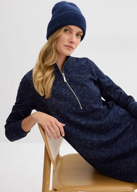 Trikåklänning med krage och dragkedja, bonprix