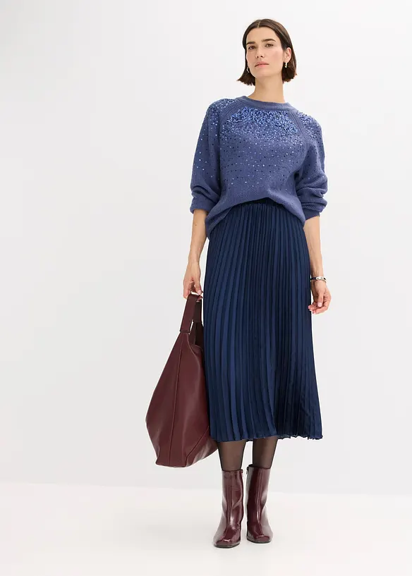 Plisserad kjol i fin satin, bonprix