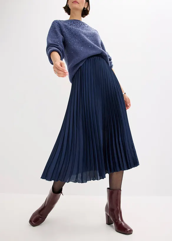 Plisserad kjol i fin satin, bonprix