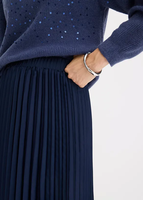 Plisserad kjol i fin satin, bonprix