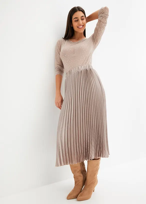 Plisserad kjol i fin satin, bonprix