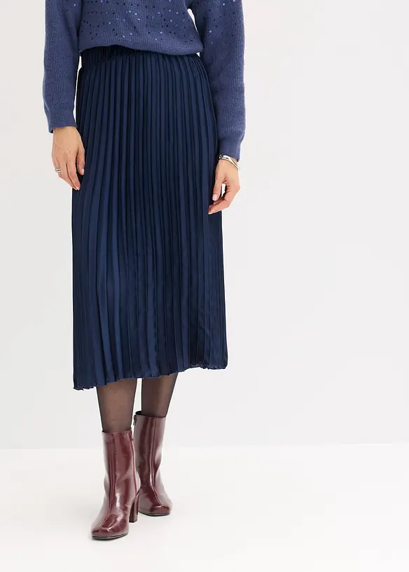 Plisserad kjol i fin satin, bonprix