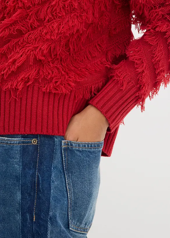 Grovstickad tr&ouml;ja med fransar, bonprix