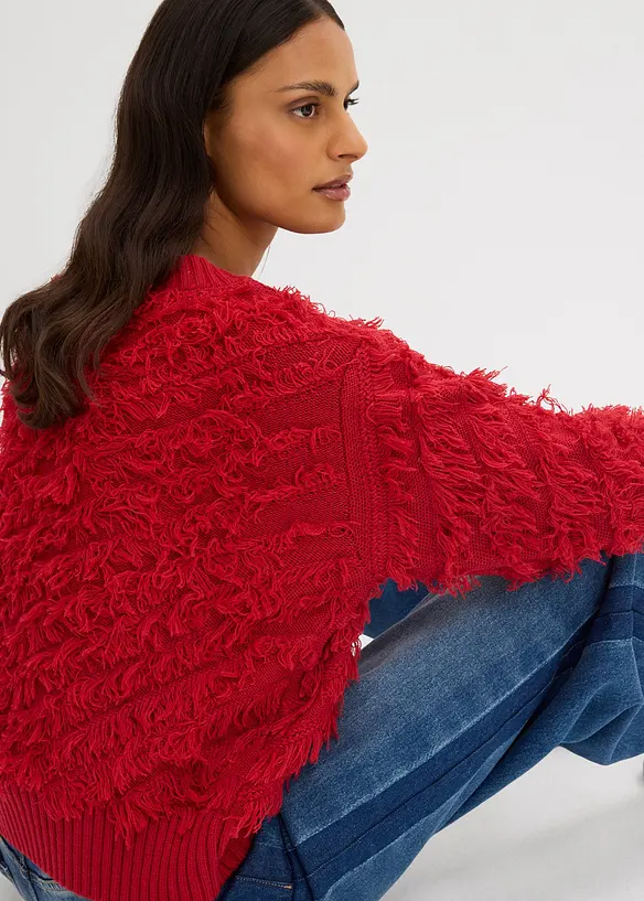 Grovstickad tr&ouml;ja med fransar, bonprix