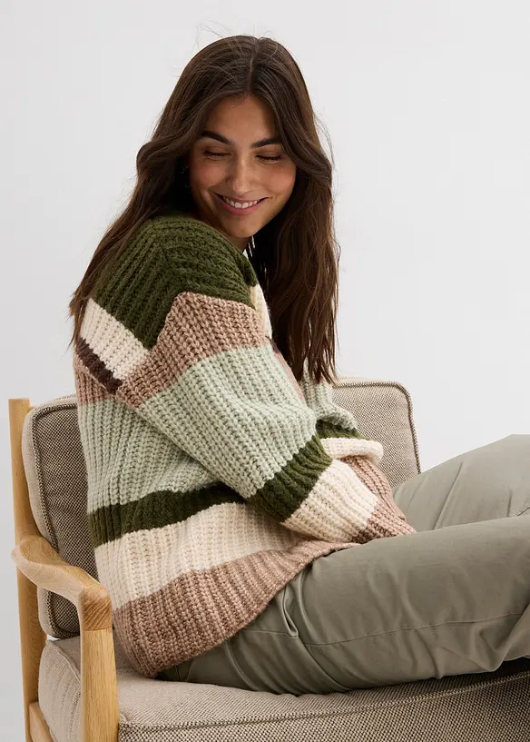 Grovstickad cardigan med olika färgnyanser, bonprix