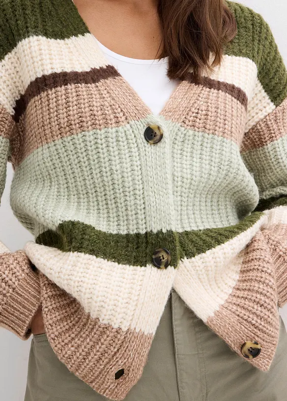Grovstickad cardigan med olika färgnyanser, bonprix