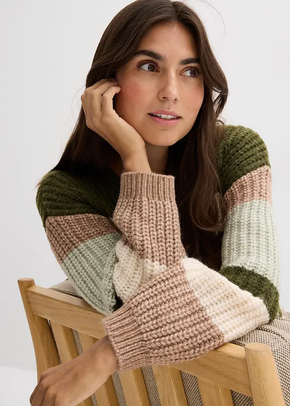 Grovstickad cardigan med olika färgnyanser, bonprix