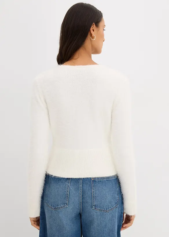 Finstickad cardigan i lurvigt material, bonprix