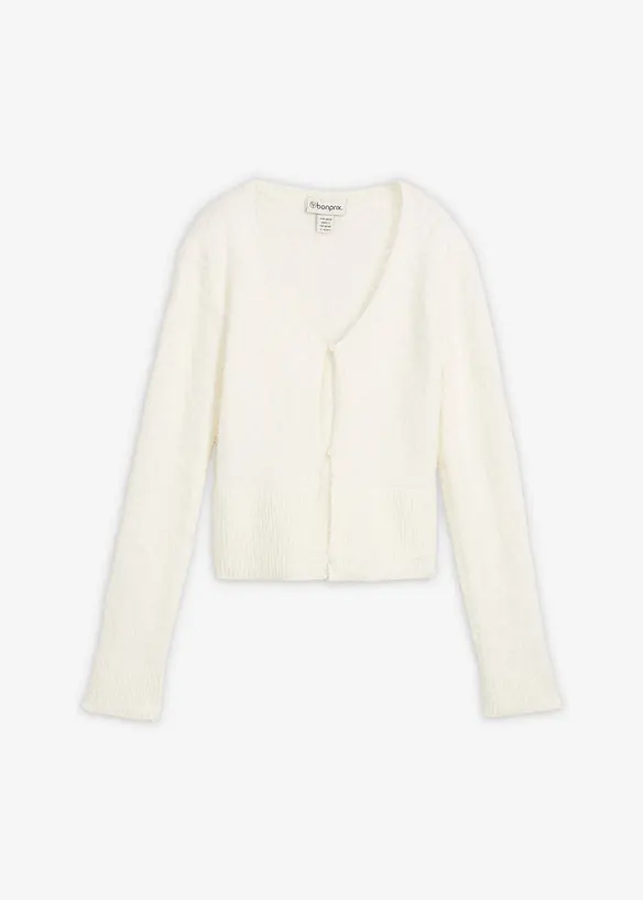 Finstickad cardigan i lurvigt material, bonprix