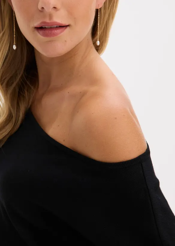 Stickad one shoulder-klänning, bonprix