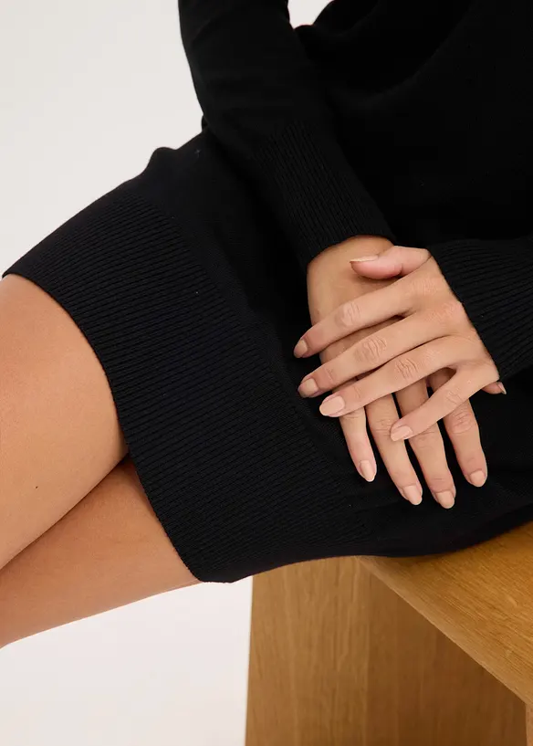 Stickad one shoulder-klänning, bonprix