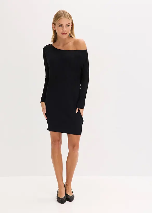 Stickad one shoulder-klänning, bonprix