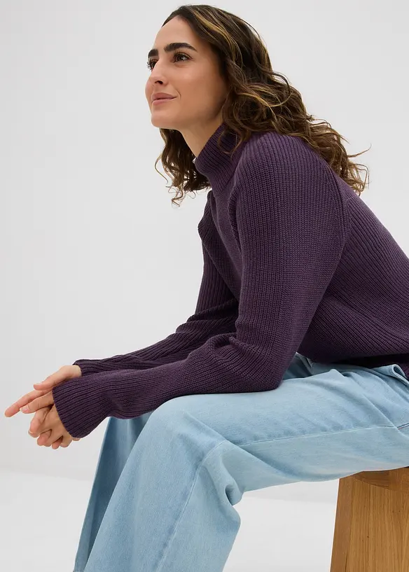 Ribbstickad tröja av ekologisk bomull, bonprix