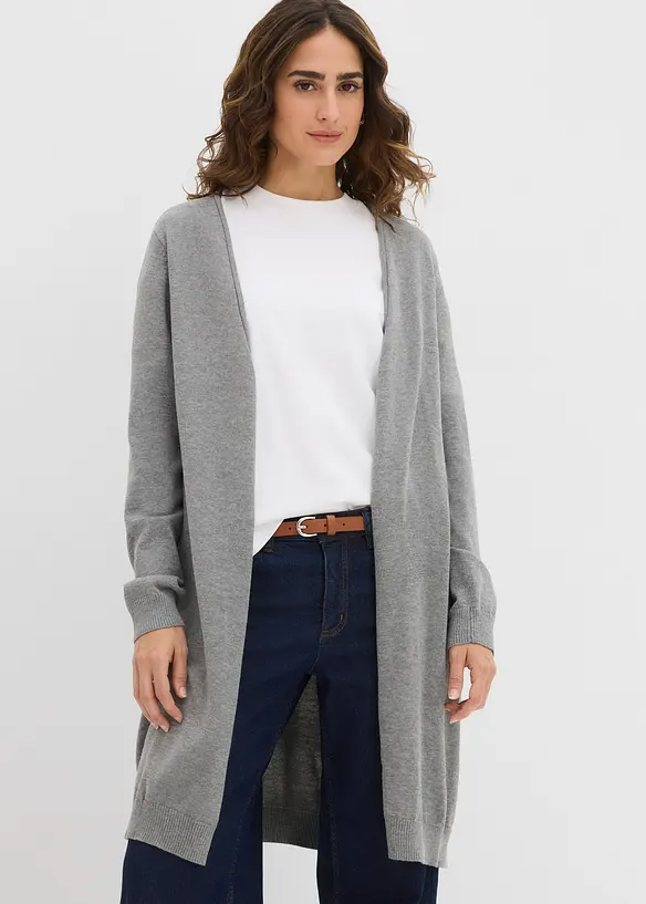 Lång cardigan med rullade kanter, bonprix