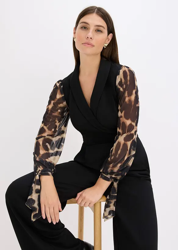 Jerseyjumpsuit med meshärmar, bonprix