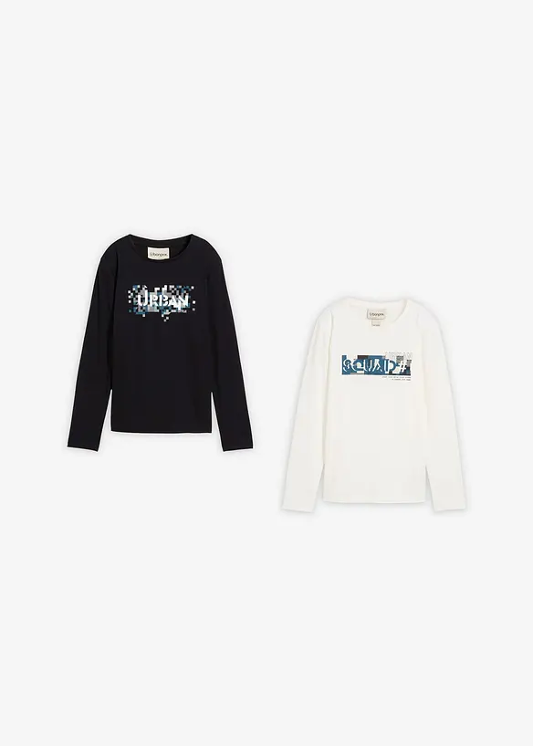 Långärmad T-shirt i ren ekologisk bomull (2-pack), bonprix