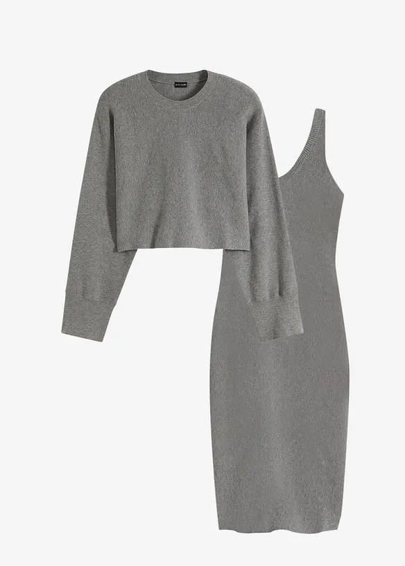 Stickad klänning och topp (2 delar), bonprix